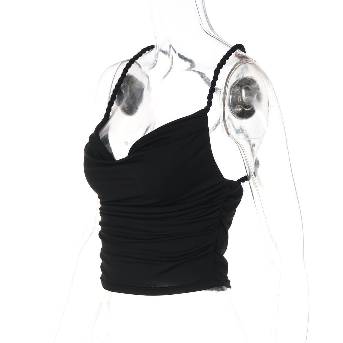 Cross back ruched cowl neck solid cami top  | Festival Outfits Women