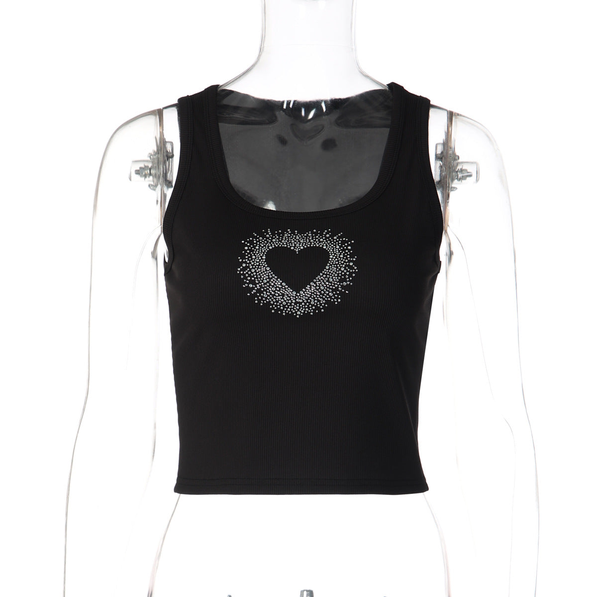 Ribbed heart beaded u neck tank top  | Festival Outfits Women