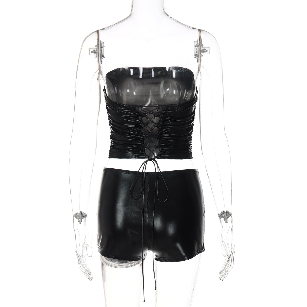 Ruched self tie solid low rise tube pant set  | Festival Outfits Women