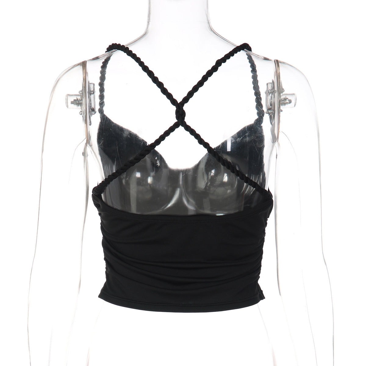 Cross back ruched cowl neck solid cami top  | Festival Outfits Women