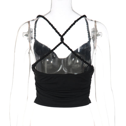 Cross back ruched cowl neck solid cami top  | Festival Outfits Women