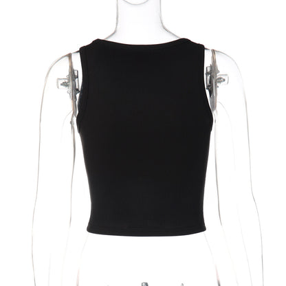 Ribbed heart beaded u neck tank top  | Festival Outfits Women