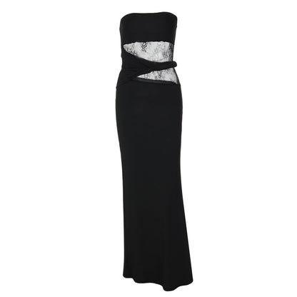 Irregular lace backless solid tube maxi dress  | Festival Outfits Women