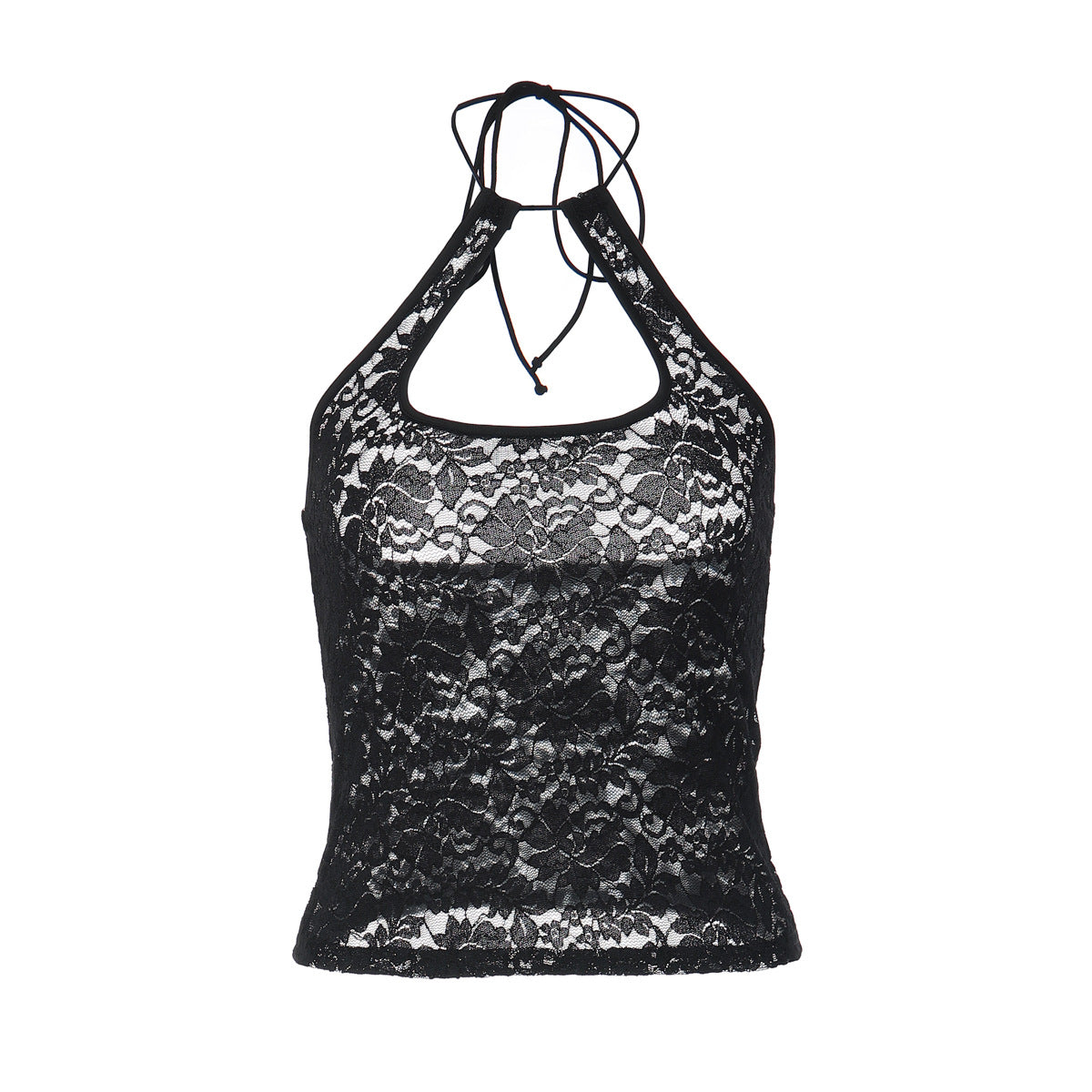 Lace see through halter self tie backless top  | Festival Outfits Women