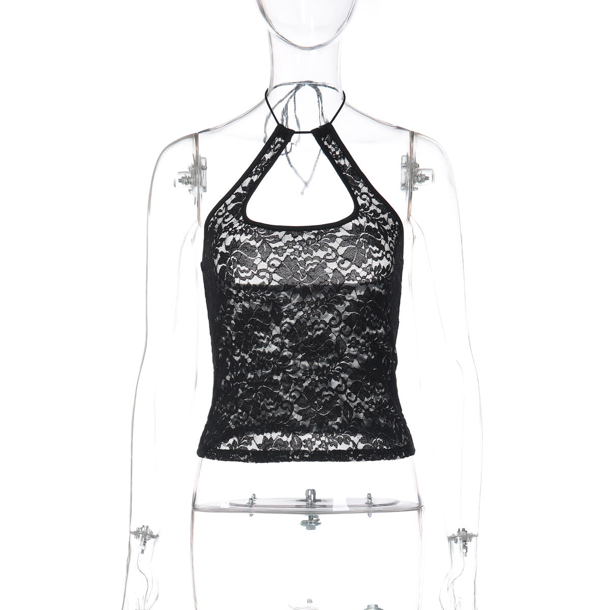 Lace see through halter self tie backless top  | Festival Outfits Women