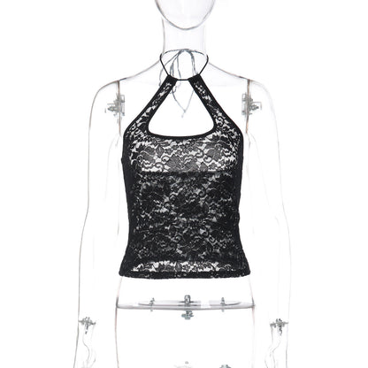 Lace see through halter self tie backless top  | Festival Outfits Women