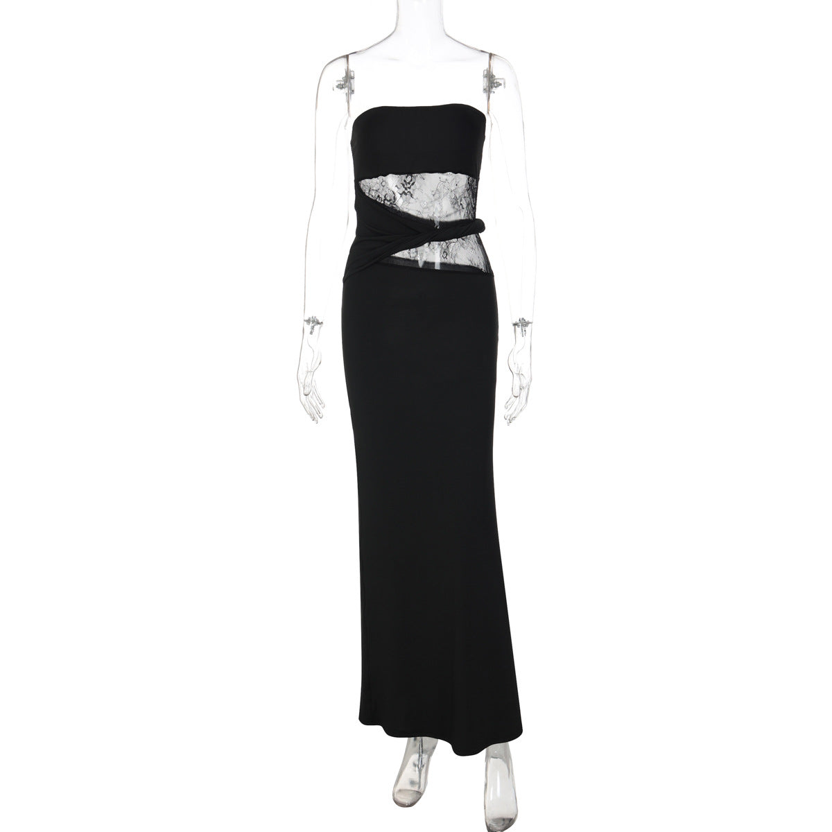 Irregular lace backless solid tube maxi dress  | Festival Outfits Women