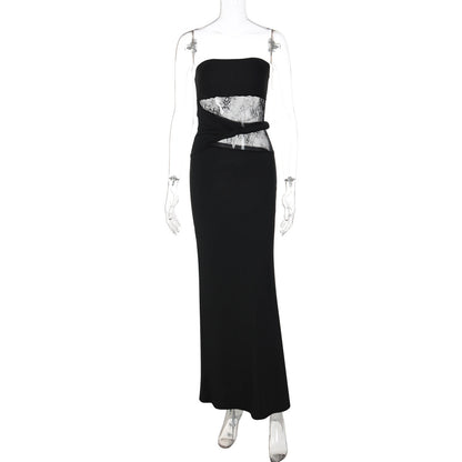 Irregular lace backless solid tube maxi dress  | Festival Outfits Women