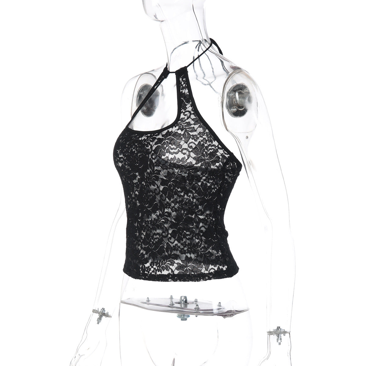 Lace see through halter self tie backless top  | Festival Outfits Women