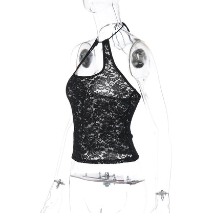 Lace see through halter self tie backless top  | Festival Outfits Women