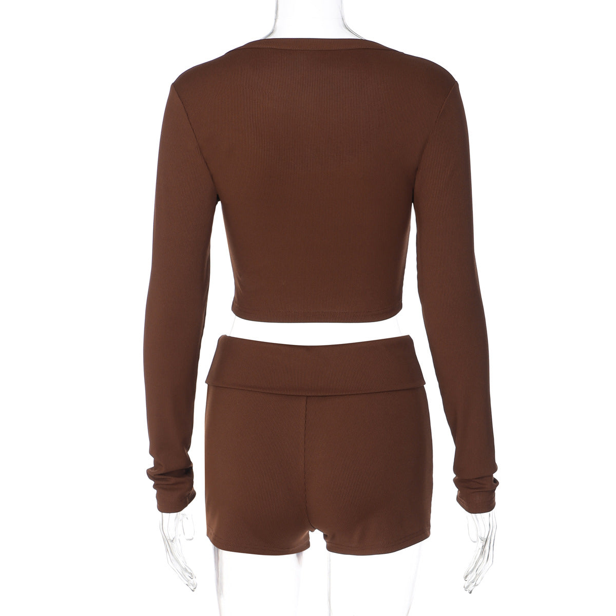 Ribbed long sleeve button v neck low rise pant set  | Festival Outfits Women