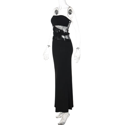 Irregular lace backless solid tube maxi dress  | Festival Outfits Women