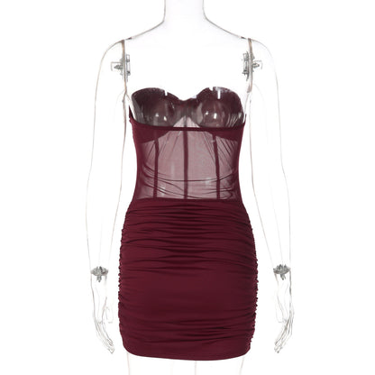 Ruched sweetheart neck beaded tube mini dress  | Festival Outfits Women