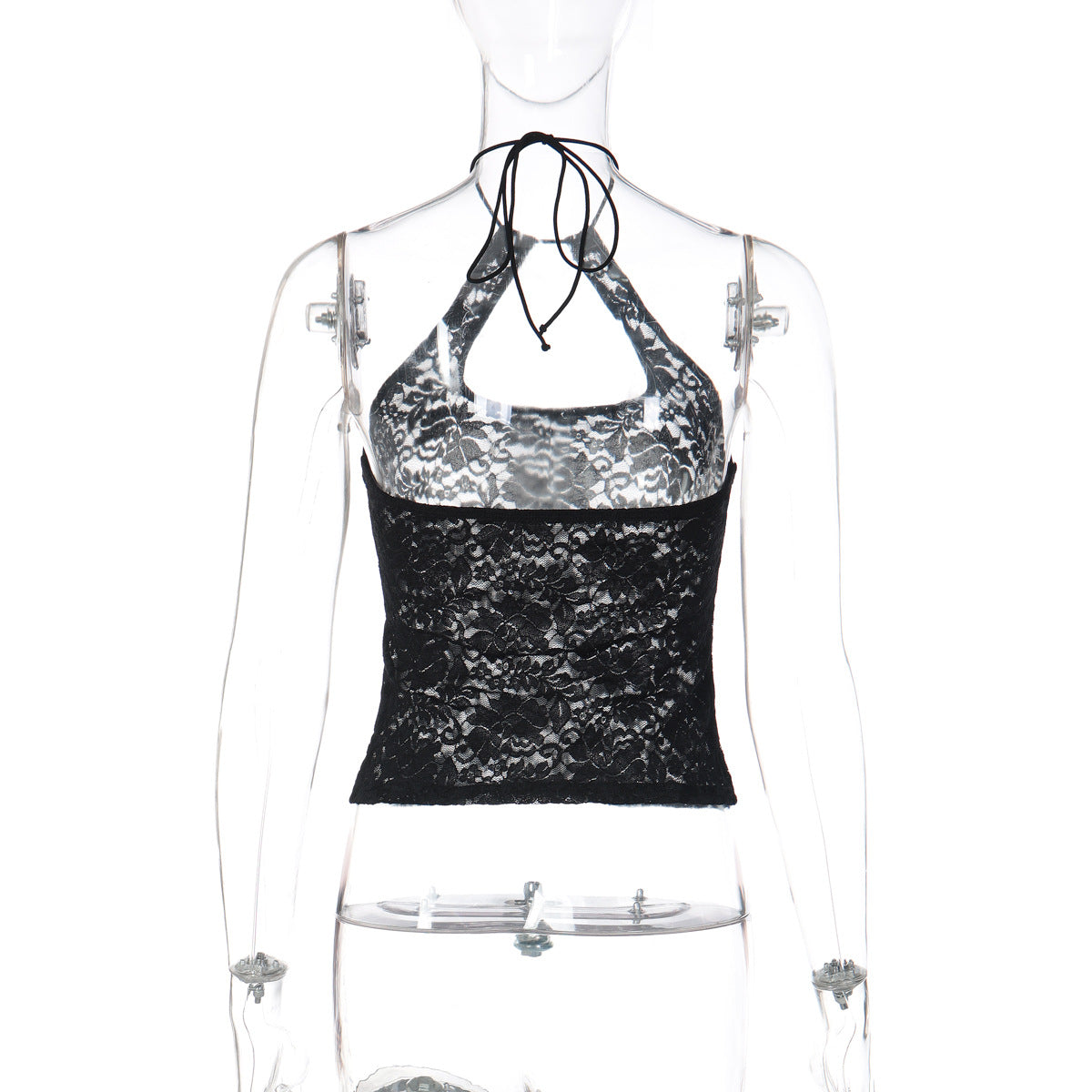 Lace see through halter self tie backless top  | Festival Outfits Women
