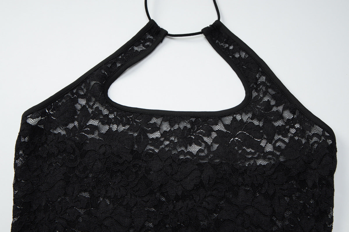 Lace see through halter self tie backless top  | Festival Outfits Women
