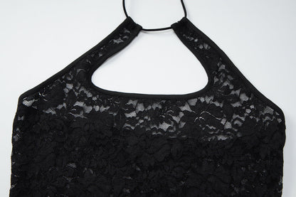 Lace see through halter self tie backless top  | Festival Outfits Women