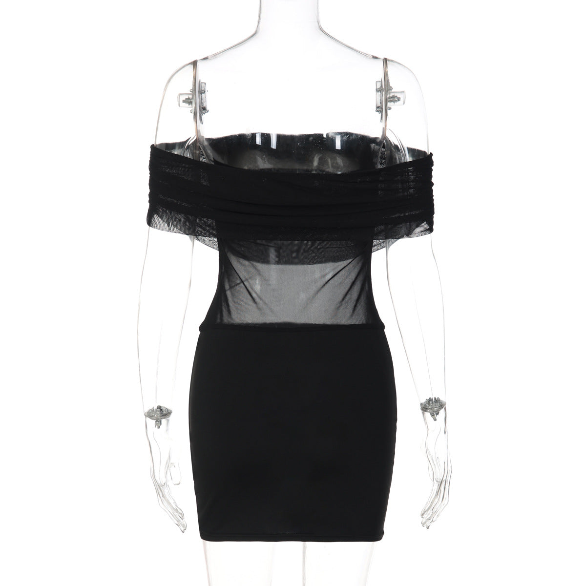 Off shoulder mesh backless solid mini dress  | Festival Outfits Women