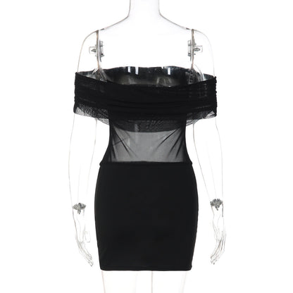 Off shoulder mesh backless solid mini dress  | Festival Outfits Women