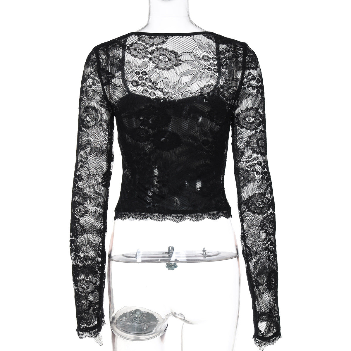 Lace hollow out long sleeve solid top  | Festival Outfits Women