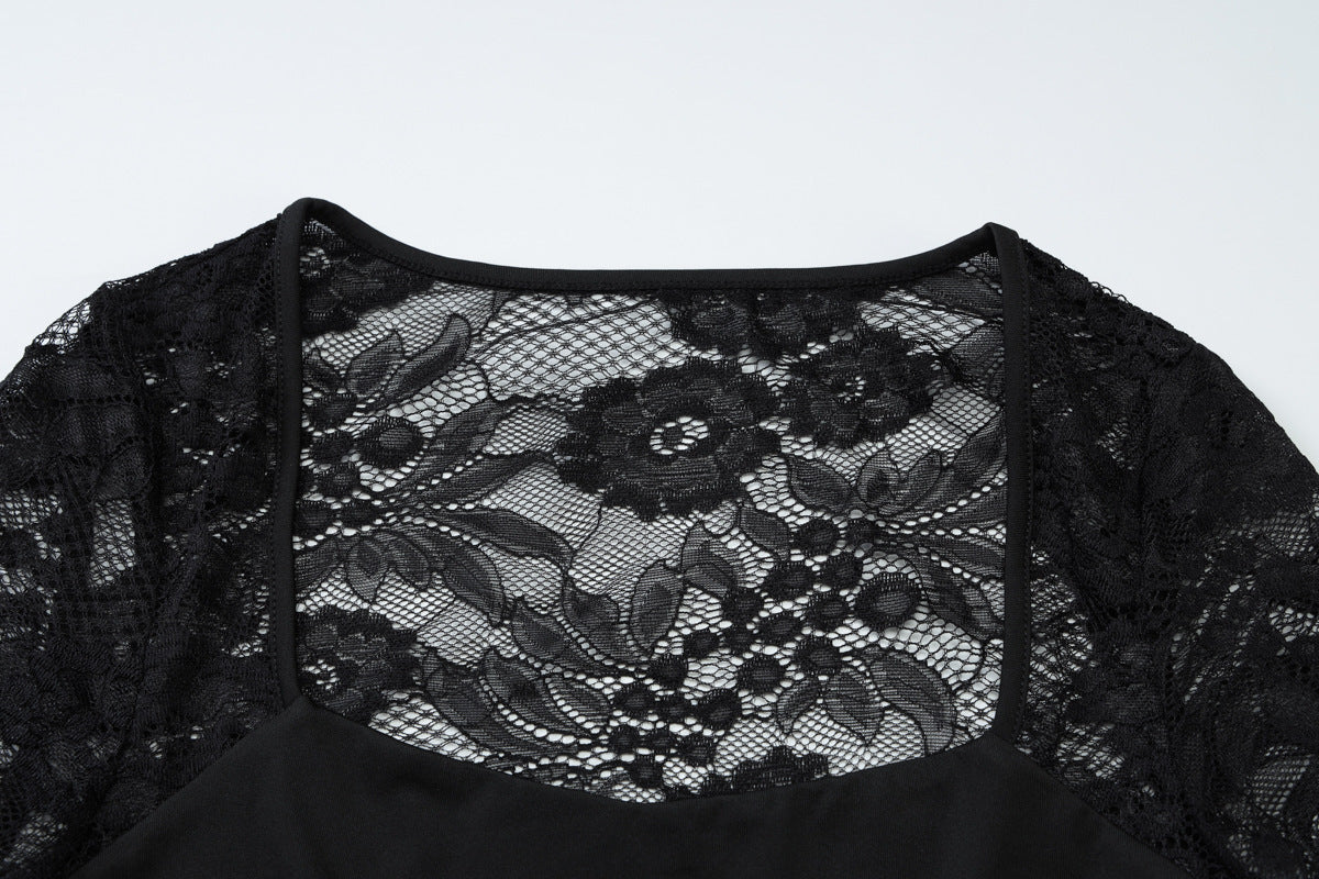 Lace hollow out long sleeve solid top  | Festival Outfits Women