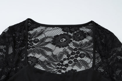 Lace hollow out long sleeve solid top  | Festival Outfits Women