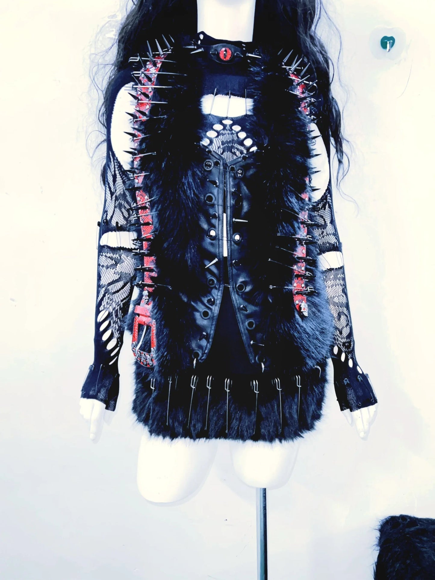 Hollow out PU leather long sleeve fluffy mini skirt set  | Festival Outfits Women