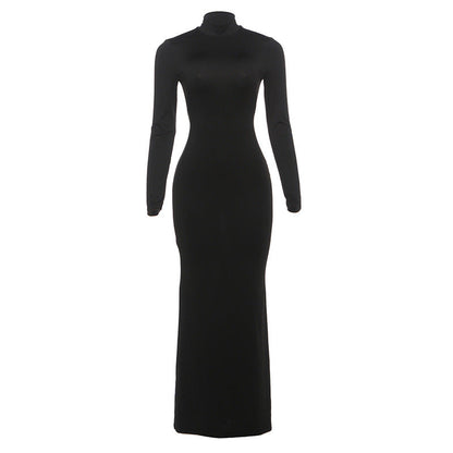 Long sleeve high neck backless self tie maxi dress  | Festival Outfits Women