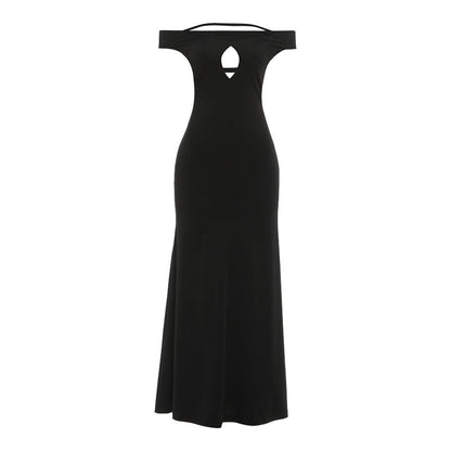 Off shoulder hollow out backless solid maxi dress  | Festival Outfits Women