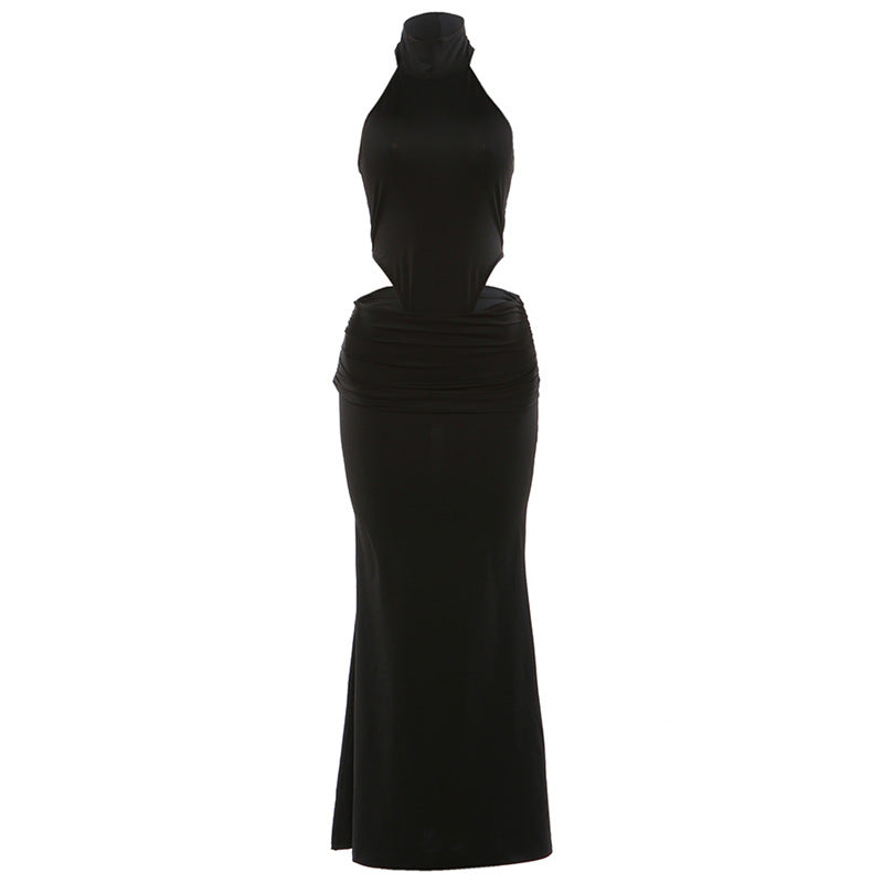 Halter ruched solid backless mini skirt set  | Festival Outfits Women