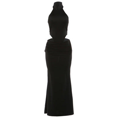 Halter ruched solid backless mini skirt set  | Festival Outfits Women