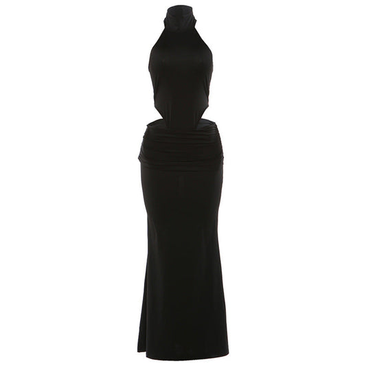 Halter ruched solid backless mini skirt set  | Festival Outfits Women