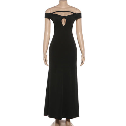 Off shoulder hollow out backless solid maxi dress  | Festival Outfits Women