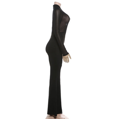 Long sleeve mesh zip-up see through jumpsuit  | Festival Outfits Women