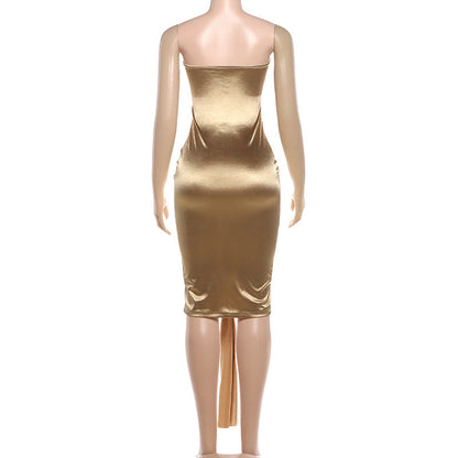 Hollow out ruched metallic tube mini dress  | Festival Outfits Women