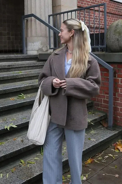 Double Breasted Wool Short Notch Lapel Coat