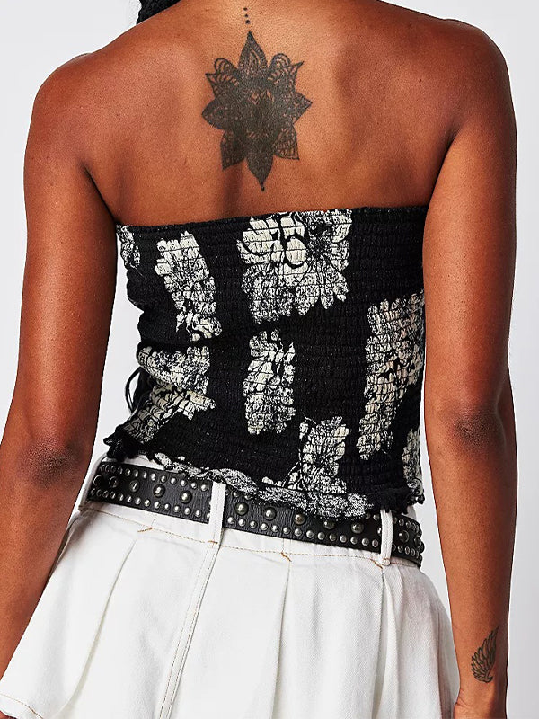 Random Floral Print Peplum Bandeau Top