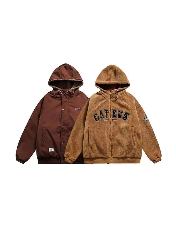 Reversible Lambswool Hooded Drawstring Embroidered Jacket