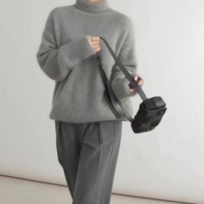 Jersey holgado de cuello alto para mujer con dobladillo y puños acanalados | Ideal para otoño/invierno