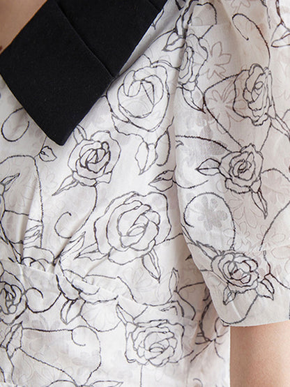 Olivia Elegant Doll Collar Puff Sleeve Floral Dress