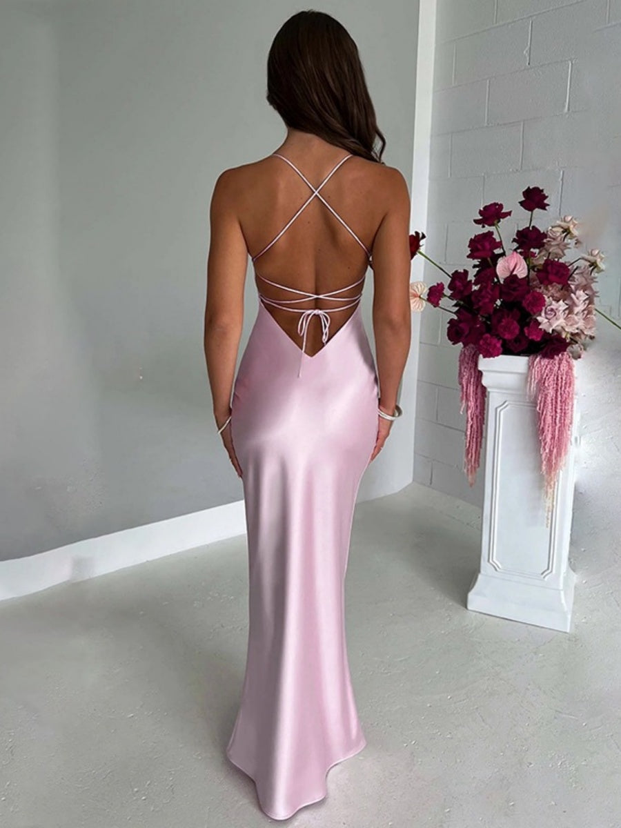 Back-Less Tie-Up Thin Strap Maxi Dress