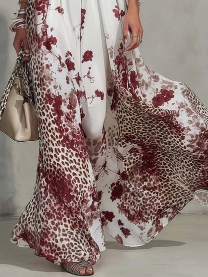 Floral Leopard Print Turtleneck Sleeveless Temperament Vacation Maxi Dresses