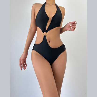 Irregular o ring u neck hollow out bodysuit  | Festival Outfits Women