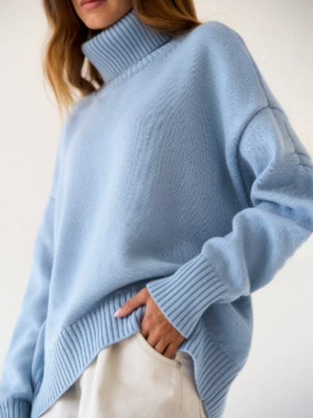 Jersey de punto de cuello alto extragrande para mujer | Ideal para otoño/invierno