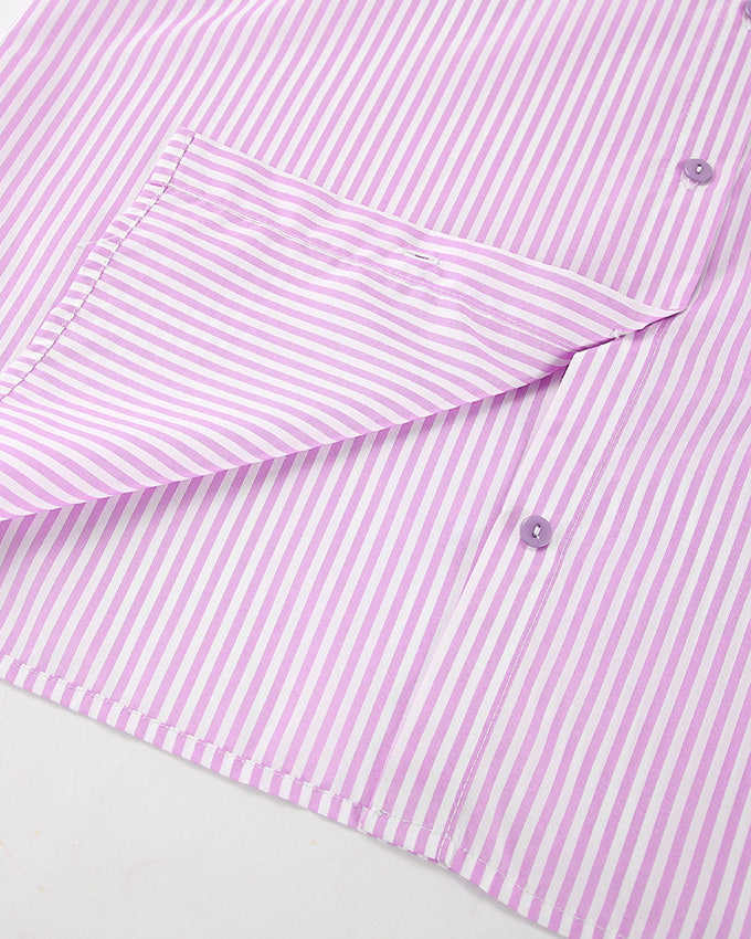 Lapel Contrast Striped Casual Shirt