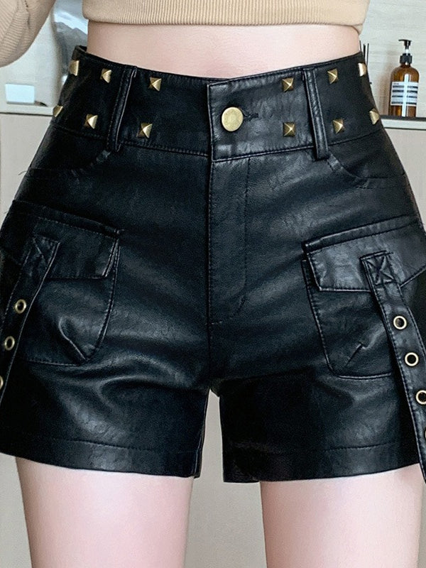 Chic Bodycon Studded PU Leather Shorts