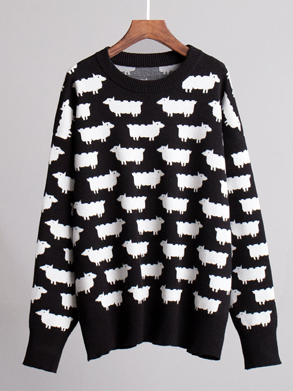 Alpaca print crew neck sweater