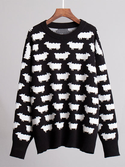 Alpaca print crew neck sweater