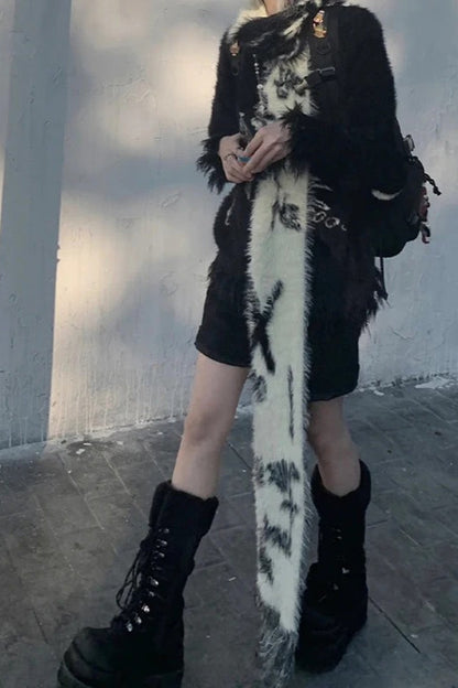 Y2K Black White Japanese Cute Cartoon Long Luxury Warm Autumn Winter Scarf