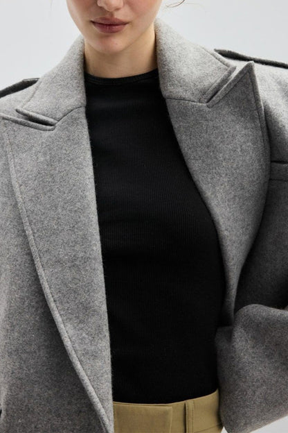 Notch-Lapel Epaulet Wool Blend Loose Coat
