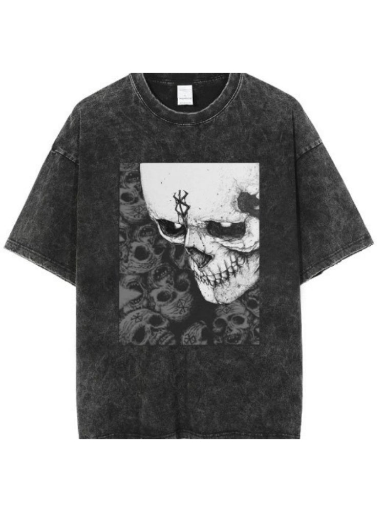 Retro Anime Print Dark Streetwear Cotton T-shirt